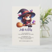 Schattige Schattigee heks met 2 vogeltjes, Hallowe Kaart (Staand voorkant)