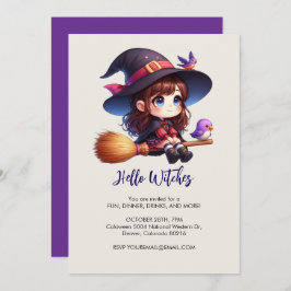 Schattige Schattigee heks met 2 vogeltjes, Hallowe Kaart