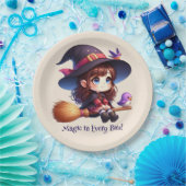 Schattige Schattigee heks met 2 vogeltjes, Hallowe Papieren Bordje (Feest)