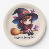 Schattige Schattigee heks met 2 vogeltjes, Hallowe Papieren Bordje (Voorkant)