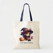 Schattige Schattigee heks met 2 vogeltjes, Hallowe Tote Bag (Voorkant)