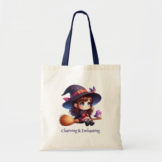 Schattige Schattigee heks met 2 vogeltjes, Hallowe Tote Bag (Voorkant)