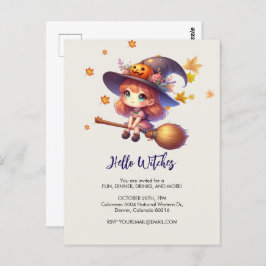 Schattige Schattigee heks vliegen met bezem, Hallo Briefkaart