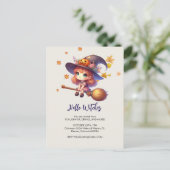 Schattige Schattigee heks vliegen met bezem, Hallo Briefkaart (Staand voorkant)