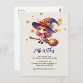 Schattige Schattigee heks vliegen met bezem, Hallo Briefkaart (Voorkant / Achterkant)