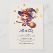 Schattige Schattigee heks vliegen met bezem, Hallo Briefkaart (Voorkant)