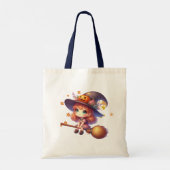 Schattige Schattigee heks vliegen met bezem, Hallo Tote Bag (Achterkant)