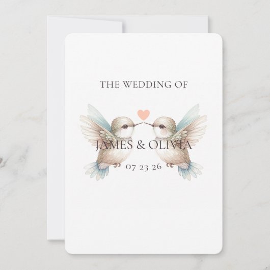 Schattige Schattigee Hummingbird bruiloft uitnodig Kaart (Voorkant)