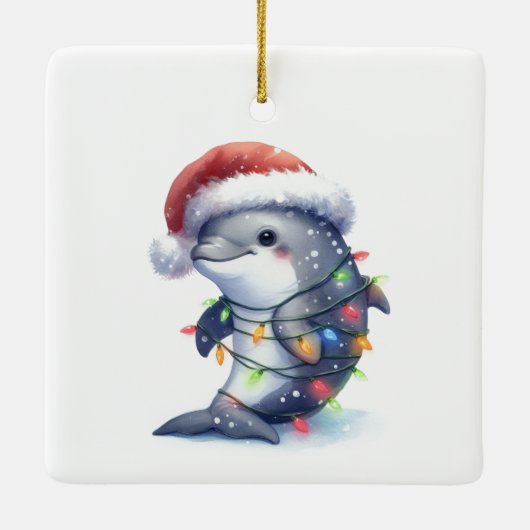 Schattige Schattigee kerstdolfijn Keramisch Ornament (Achterkant)