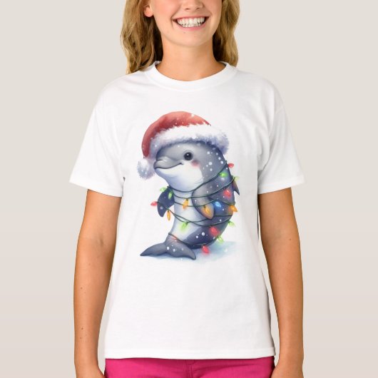 Schattige Schattigee kerstdolfijn T-shirt (Voorkant)