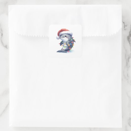 Schattige Schattigee kerstdolfijn Vierkante Sticker (Tas)