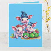 Schattige Schattigee kleine varkensvleesjes kerstg Kaart (Gele Bloem)