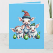 Schattige Schattigee kleine varkensvleesjes kerstg Kaart (Voorkant)