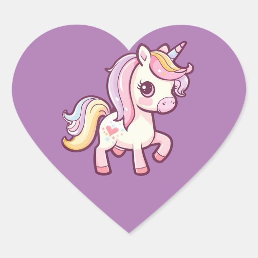 Schattige Schattigee pastel eenhoorn Hart Sticker (Voorkant)