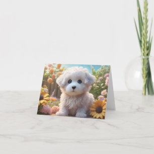Schattige Schattigee pluizige puppy blanco begroet Kaart