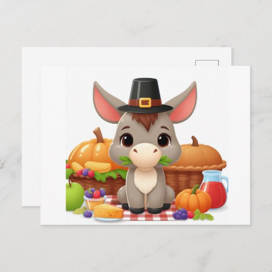 Schattige Schattigee Thanksgiving Donkey Briefkaart (Voorkant / Achterkant)