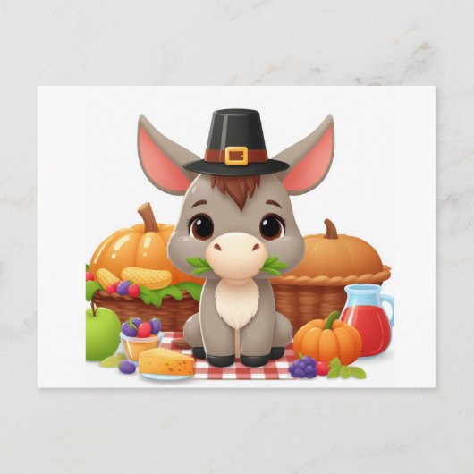 Schattige Schattigee Thanksgiving Donkey Briefkaart (Voorkant)