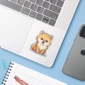 Schattige schattigheid, speelse pomerian, klein sticker (Laptop met iPhone)