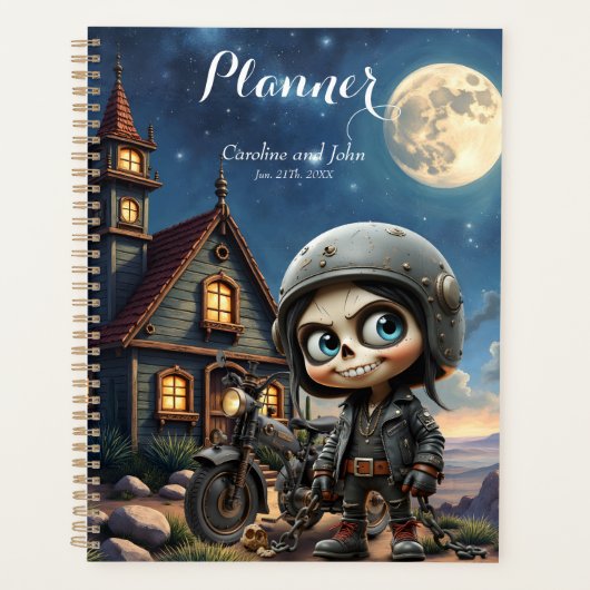 Schattige Schedel Biker | Maanverlichte Rit door d Planner (Voorkant)