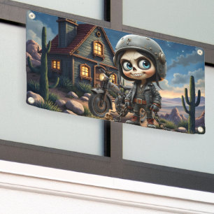 Schattige Schedel Biker Maanverlichte Rit door d Spandoek