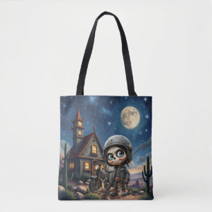 Schattige Schedel Biker Maanverlichte Rit door d Tote Bag