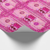 schattige schedel, roze dollar cadeaupapier (Hoek)