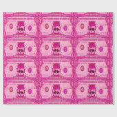 schattige schedel, roze dollar cadeaupapier (Vlak)