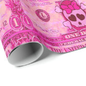 schattige schedel, roze dollar cadeaupapier (Rol Hoek)