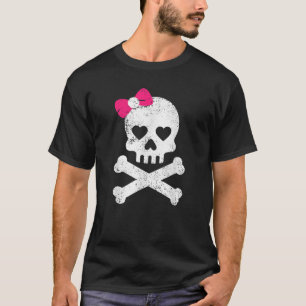 Schattige Schedelbot Roze Boog Vrouwen Meisjes Sch T-shirt