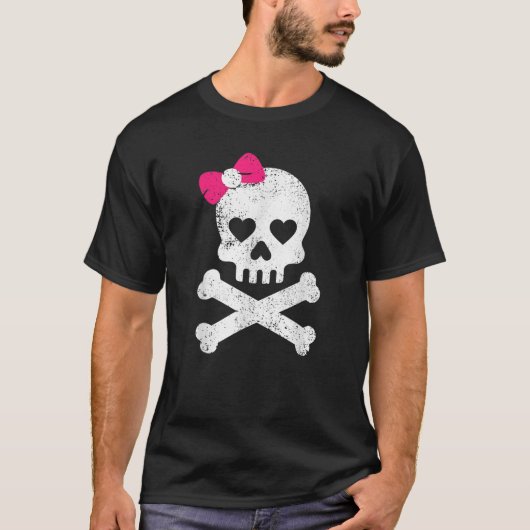 Schattige Schedelbot Roze Boog Vrouwen Meisjes Sch T-shirt (Voorkant)