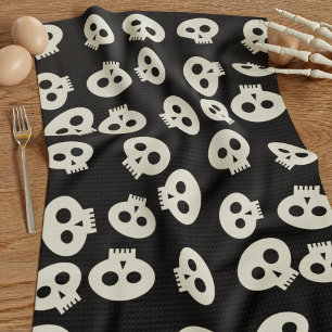 Schattige Schedelpatroon Halloween Keuken Handdoek