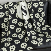 Schattige schedelpatroon Monogram Zwart Fleece Dek