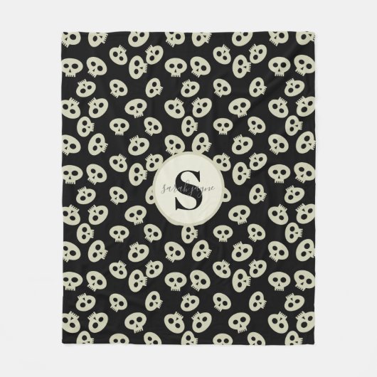 Schattige schedelpatroon Monogram Zwart Fleece Dek (Voorkant)