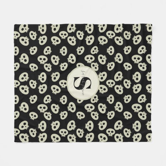 Schattige schedelpatroon Monogram Zwart Fleece Dek (Voorkant (Horizontaal))