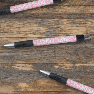Schattige Schedelpatroon Naam Roze Gepersonaliseer Pen