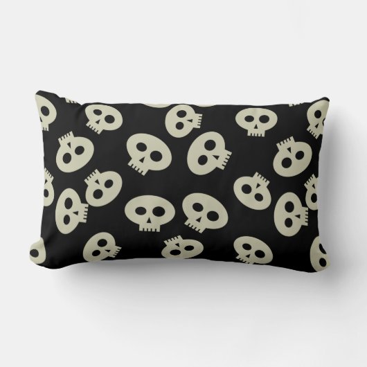 Schattige schedelpatroon op zwart lumbaal kussen (Voorkant)