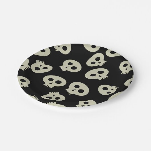 Schattige schedelpatroon zwart papier Borden Papieren Bordje (Gekanteld)