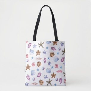 Schattige schelpenpatroon, strandliefhebbers tote bag