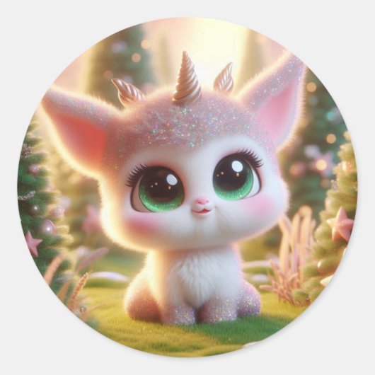 Schattige schepsel met drie horens ronde sticker (Voorkant)