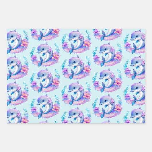 Schattige schepselpatroon van dolfijn-Zee Inpakpapier Vel (Voorkant 2)