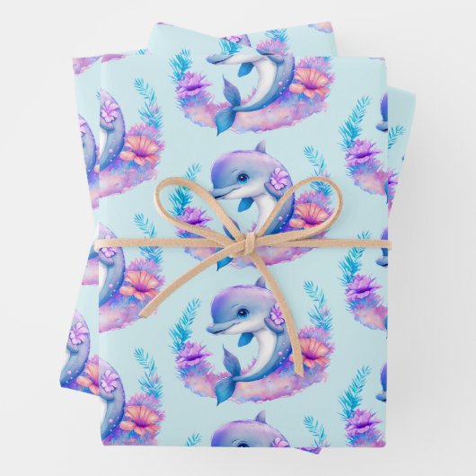 Schattige schepselpatroon van dolfijn-Zee Inpakpapier Vel (In situ)