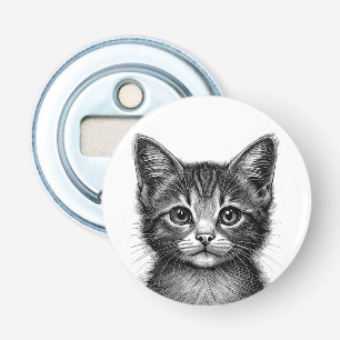 Schattige schets van de jonge kat button flesopener