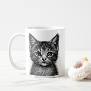 Schattige schets van de jonge kat koffiemok