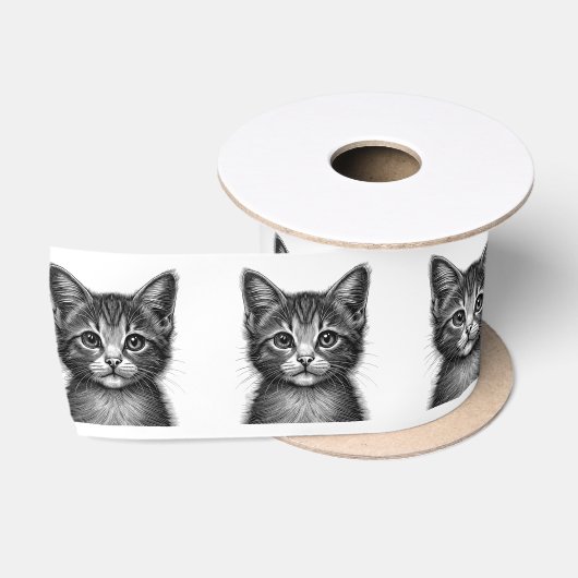 Schattige schets van de jonge kat satijnen lint (Spoel)