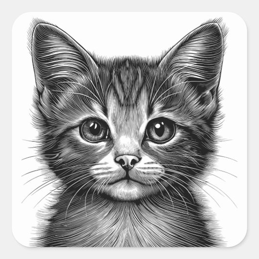 Schattige schets van de jonge kat vierkante sticker (Voorkant)