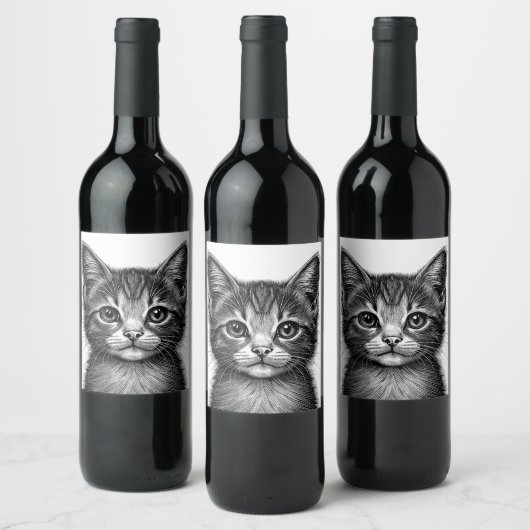 Schattige schets van de jonge kat wijn etiket (Flessen)