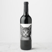 Schattige schets van de jonge kat wijn etiket (Voorkant)