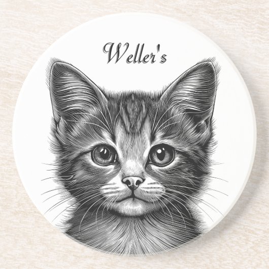 Schattige schets van de jonge kat zandsteen onderzetter (Voorkant)