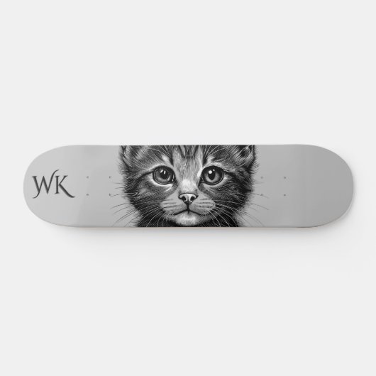 Schattige schets van Young Cat Monogram Persoonlijk Skateboard (Horizontaal)