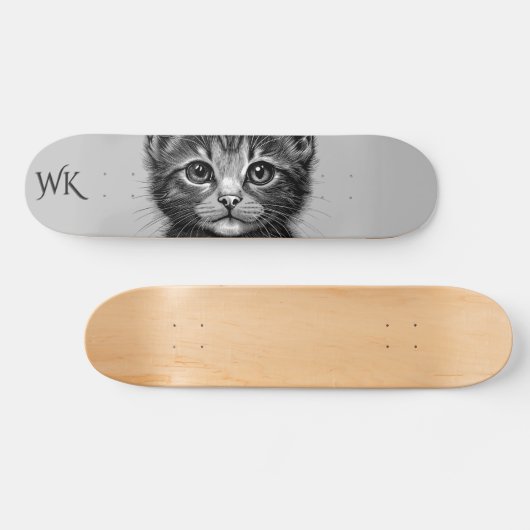 Schattige schets van Young Cat Monogram Persoonlijk Skateboard (Horizontaal)